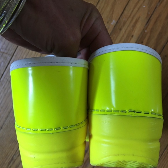 dansko neon yellow clogs